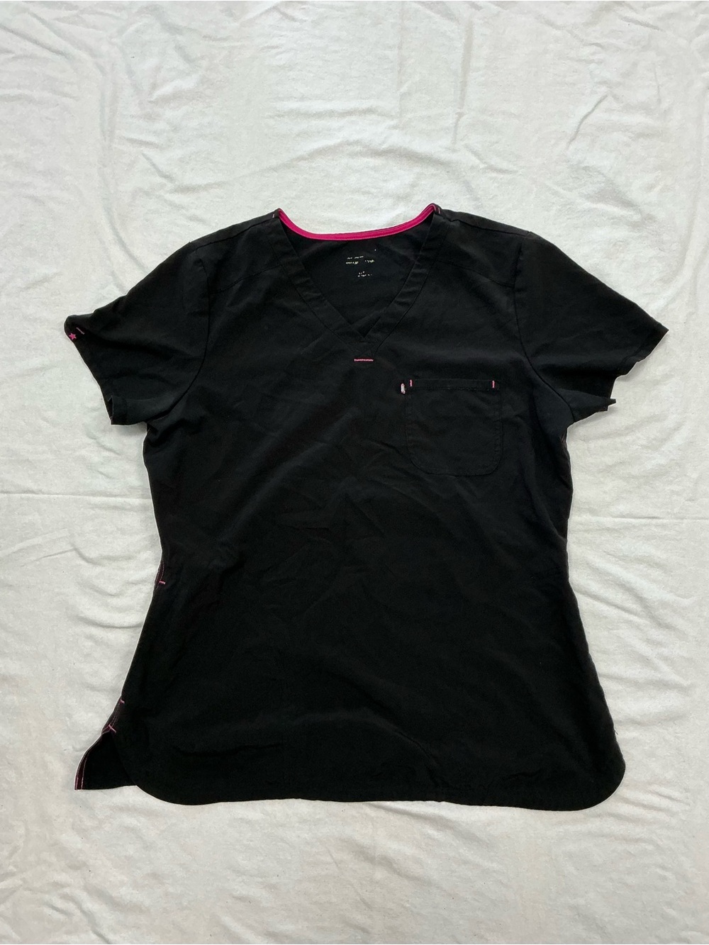 Scrubstar Black Short Sleeve V-Neck Top with Pink Trim
